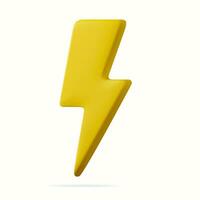 3d Yellow thunder and bolt lighting flash. Yellow charger symbol for various devices. Minimalistic electrical discharge. 3d rendering. Vector illustration