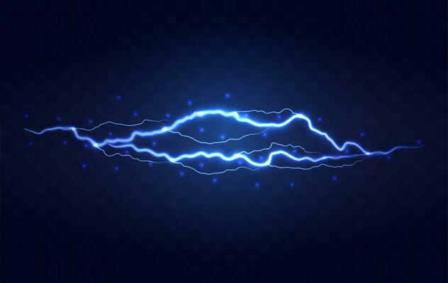 Lightning flash effect. Realistic electric lightning, Abstract background in the form of lightning. A powerful charge causes many sparks. Power of nature.