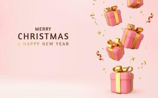 3d Merry Christmas and Happy New Year Background vector