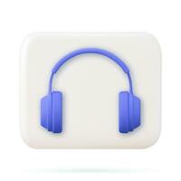 3d headphones with dynamics for loud music listening enjoying audio sound template icon. 3d rendering white square button key, interface element. Vector illustration