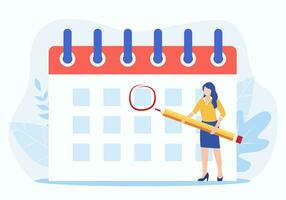 Female Circle Date on Calendar Planning Important Matter. Time Management and deadline concept, Work Organization and Life Events Notification, Memo Reminder. Vector illustration in flat style