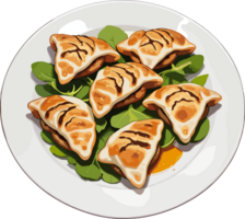 ai gerado gyoza prato em branco prato ilustração png