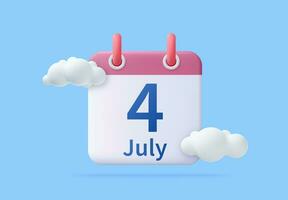 3d Calendar assignment icon July 4. Daily calendar of single-leaf rings, red spine, Planning concept. Day month year time concept. 3d rendering. Vector illustration