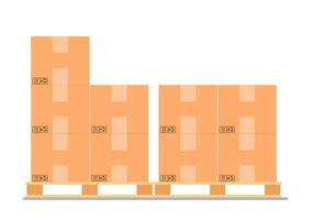 cartulina cajas en un madera paleta. diferente cajas en almacén apilar frente vista. cajas en de madera paleta vector ilustración. embalaje carga. entrega servicio. caja de cartón entrega embalaje caja