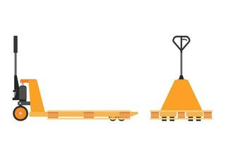 Hand pallet jack lift and wooden pallet isolated on white. cargo cart or forklift. Delivery, logistic and shipping cargo. Vector illustration in flat style