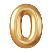 3d Number 0. Zero Number sign gold color. Isolated on white background. 3d rendering. Vector illustration