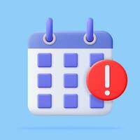 3d Calendar assignment icon. Notification icon and calendar deadline. Planning concept. Day month year time concept. 3d rendering. Vector illustration