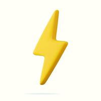 3d Yellow thunder and bolt lighting flash. Yellow charger symbol for various devices. Minimalistic electrical discharge. 3d rendering. Vector illustration