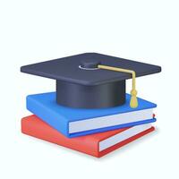 3D graduation cap and book. Education concept. Back to school, banner design template. 3d rendering. Vector illustration