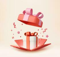 3d Cute Surprise Gift Box With Falling Confetti vector