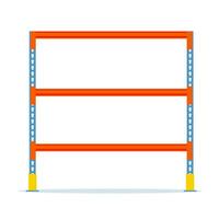 Metal standing rack. Empty metallic storage shelves isolated on white. Warehouse equipment and tools. Logistic and delivery, store interior parts. Vector illustration in flat style