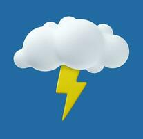 3d Weather icon Lightning. thunder cloud weather icon. Poster with white thundercloud, flash of lightning and thunder. 3d rendering. Vector illustration