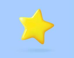 Cartoon lucky star isolated on blue background. 3D rendering. cute smooth yellow star. minimal design. vector