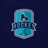 ice hockey emblem logo vector illustration template icon graphic design. shoes skating and hockey stick sign or symbol with badge shield for club or team sport