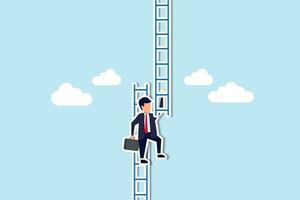 Change job to get growth opportunity, new career path development, transform business to improve for success or achieve target concept, confidence businessman climb up ladder to change to new path. vector