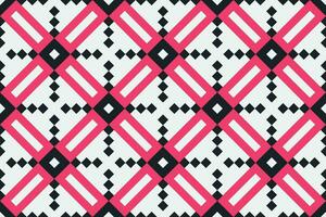 Vector geometric seamless pattern. Abstract graphic background with squares, lines, grid. Simple geo texture. pink, black and white color. Ethnic style ornament. Repeat vintage design for decor, print