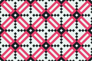 Vector geometric seamless pattern. Abstract graphic background with squares, lines, grid. Simple geo texture. pink, black and white color. Ethnic style ornament. Repeat vintage design for decor, print