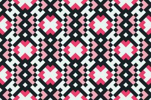 Vector geometric seamless pattern. Abstract graphic background with squares, lines, grid. Simple geo texture. pink, black and white color. Ethnic style ornament. Repeat vintage design for decor, print