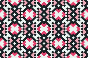 Vector geometric seamless pattern. Abstract graphic background with squares, lines, grid. Simple geo texture. pink, black and white color. Ethnic style ornament. Repeat vintage design for decor, print