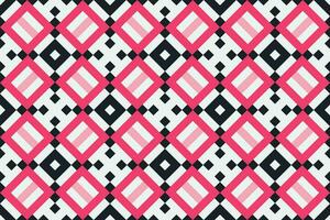 Vector geometric seamless pattern. Abstract graphic background with squares, lines, grid. Simple geo texture. pink, black and white color. Ethnic style ornament. Repeat vintage design for decor, print