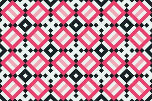 Vector geometric seamless pattern. Abstract graphic background with squares, lines, grid. Simple geo texture. pink, black and white color. Ethnic style ornament. Repeat vintage design for decor, print