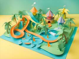 AI generated water park made from paper photo