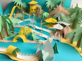 AI generated water park made from paper photo