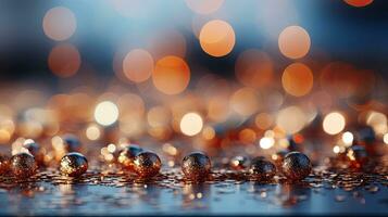 AI generated Abstract blurred holiday background with golden shiny golden bokeh circles photo
