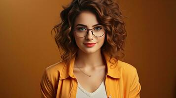 AI generated Beautiful young girl student with glasses photo