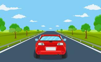 highway drive with beautiful landscape. Travel road car view. Road with car. highway with panoramic views vector illustration in flat design