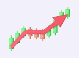 3d Growth stock diagram financial graph. candlestick with arrow up Trading stock or forex. Excellent investing business and banking management. 3d rendering. Vector illustration