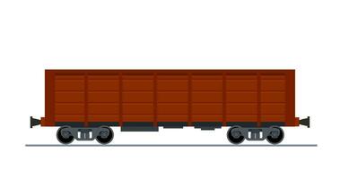 Freight train wagon isolated on white background icon. Loaded Cargo Train Wagon, Industrial Railroad Transportation. Vector illustration in flat style