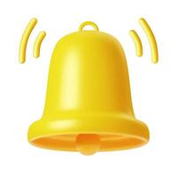 3d notification yellow bell is ringing icon isolated on white background. 3d render bell alert and alarm icon. Vector illustration