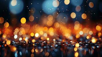 AI generated Abstract festive background with blurred bokeh lights and candle lanterns AI generated image photo