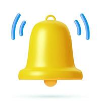 3d notification yellow bell is ringing icon isolated on white background. 3d render bell alert and alarm icon. Vector illustration