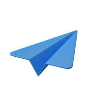 3d Blue paper airplane icon on white background Minimal cartoon cute smooth. creative vision education learning concept. 3d render. Vector illustration