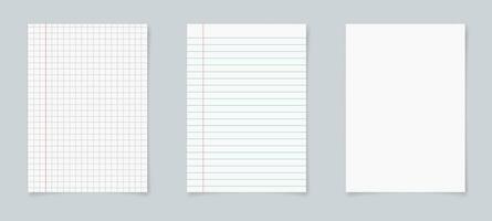 Set of realistic blank sheets of square and lined paper. notepad notebook mockups. School notepad notebook. vector illustration.