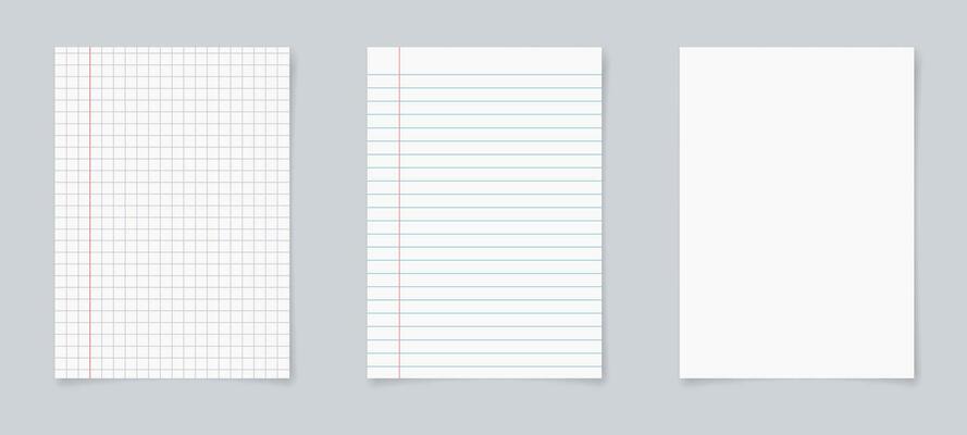 Set of realistic blank sheets of square and lined paper. notepad notebook mockups. School notepad notebook. vector illustration.