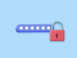 3d Password protected icon. secure login concept. 3d rendering. security concept padlock login password. Vector illustration