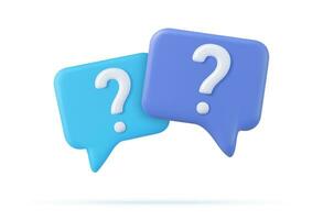 3d Speech bubble with question mark icon. FAQ, support, help concept. 3d rendering. Vector illustration