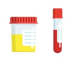 Medical analysis laboratory test blood in plastic jars. Web site page and mobile app design element. Chemical laboratory analysis. Vector illustration in flat style