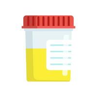 Medical analysis laboratory test urine in plastic jars on a white background. Web site page and mobile app design element. Chemical laboratory analysis. Vector illustration in flat style