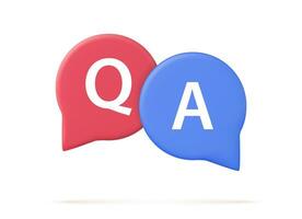 3d Speech bubble with q and a letters, questions and answers, faq chat. 3d rendering. Vector illustration