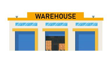 Modern Warehouse Building loading docks. Storage center logistics.Isolated object white background. Vector illustration in flat style