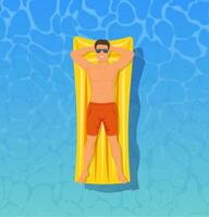 man sunbathing top view. man swimming on inflatable floats. The concept of vacation and travel. Vector illustration in flat style