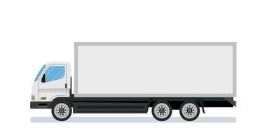 blanco largo camión modelo con blanco área, lado vista. aislado en blanco antecedentes. entrega camión camioneta. en línea entrega Servicio concepto. vector ilustración en plano estilo