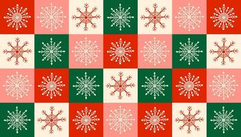 Checkered snowflakes seamless pattern background. Trendy bold geometric ornament. Vector illustration design for winter holidays decoration, banner, wrapper, textile, fabric.