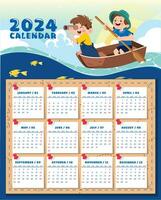 Calendar with illustration of two children exploring vector