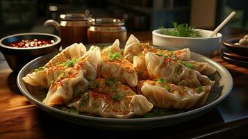 AI generated Korean dumplings Traditional Chinese Thai restaurant appetizer, AI generated image photo