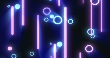 Blue purple glowing geometric abstract background pattern of flying lines and circles photo